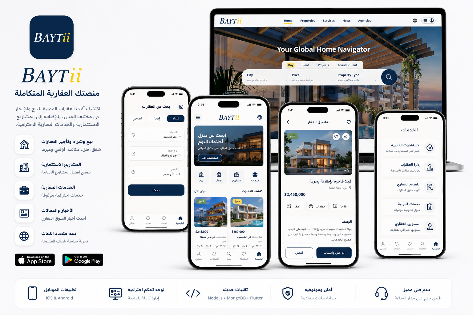 Baytii global real estate web and mobile platform